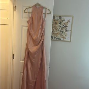 Rose satin high neck dress